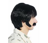 WIG ME UP Perücke Schnauzbart Koteletten Set Noir Style Rétro Années 70