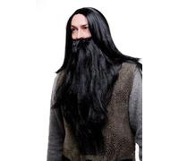 WIG ME UP - PW0210-P103 Perruque et Barbe Set Noire Sorciers, Noé, Moïse, Guru, Rocker, Biker, Motard