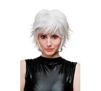 WIG ME UP - SA069-1001H1B perruque ébouriffée courte platine/argent/blanc avec des mèches noires pour femme cosplay