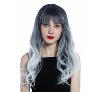WIG ME UP - SZL0597-1B/1001/S-gray Perruque femmes longue ondulée frange sauvage dégradé balayage bleu noir gris argenté blanc