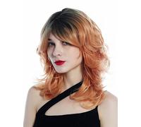 WIG ME UP - SZL0673-T-010 Perruque femmes très hirsute ondulée bouclée longueur d'épaules dégradé noir blond cuivré
