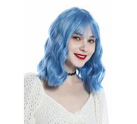 WIG ME UP - SZL0851-T4043/S-gray Perruque mignonne femmes frange longueur d'épaules ondulée bleu gris blanc mèches