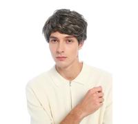 WIG ME UP - VK-72-16SP4 Perruque pour femmes et hommes, style garçon manqué, androgyne, unisexe, courte, ondulée, brune avec des mèches blond foncé