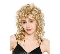 WIG ME UP - XH-076-P03/ZA61B Perruque de déguisement unisexe pour femme et homme, coupe mulet bouclée blonde des années 80
