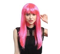 WIG ME UP - XR-003-PC5 Perruque Dames Carnaval Long Lisse Poney Rose + Argent Paillettes mèches 55 cm