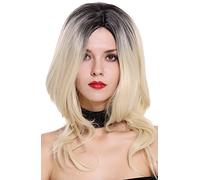 WIG ME UP - ZM-1733-613CR1B Perruque dame hauteur d'épaules volumineuse légèrement ondulée raie centrale dégradé noir blond platine