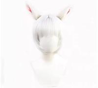 Wig Perruque de cosplay Anime Cosplay - FF XIV 14 Y'shtola Ya Shutora Ruru - Perruque synthétique blanche courte avec oreilles résistantes à la chaleur - Jeu de rôle - Avec bonnet de perruque - Pour
