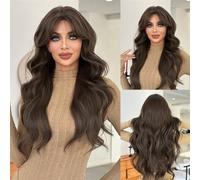 Wig, Perruque ondulée marron thé for femme - Perruque super longue et moelleuse avec frange,Human hair wig