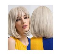 Wig, Perruques courtes platine avec frange en cheveux synthétiques for femmes,Human hair wig