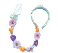 Wig Raiponce pour les enfants, 27 bandeaux de perruques tressées longues, cheveux Raiponce avec des fleurs de diadème orné, perruque enchevêtrée pour filles accessoires robe princesse, style 2