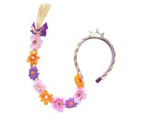 Wig Raipunzel pour les enfants, 27 bandeaux de perruques tressées longues, cheveux Raiponce avec des fleurs de diadème orné, perruque enchevêtrée pour filles accessoires robe princesse, style 1
