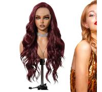 Wig Rouge Foncé Cheveux Humains, Perruque Frontale Bordeaux - Red Colored 25 Pouces Frontal Bouncy WIGS WIGS - 13x6 Cheveux Pré-cueillis De Dentelle Transparente Pour Les Femmes, Vin Sans Glu Sans Glu