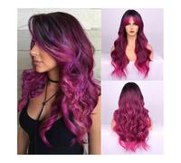 Wig, Style européen et américain nouvelle perruque for les femmes noir dégradé couleur violet cheveux longs bouclés vague moyenne cheveux bouclés en Fiber,Human hair wig