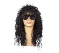 Wig Synthetic 80s For Men And Women Rock Long Curly Costume With Sunglasses(Black and gifts)