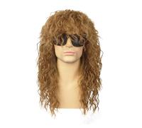 Wig Synthetic 80s For Men And Women Rock Long Curly Costume With Sunglasses(Brown and gifts)