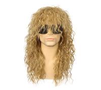 Wig Synthetic 80s For Men And Women Rock Long Curly Costume With Sunglasses(Golden and gifts)