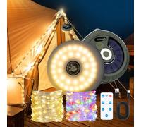 Wigearss 10M Guirlande Lumineuse Solaire de Camping, 5 Modes d'Éclairage, Chargement Solaire et USB, Guirlande LED Camping avec Télécommande, IP44, Lampe Étanche Extérieure pour Tente, Jardin, Fête