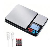 Wigearss Balance de Cuisine Numérique de Précision, Double Plateforme 10kg/1g et 500g/0,01g, Rechargeable USB, Balance Alimentaire Professionnelle avec Tare et Écran LCD Rétroéclairé