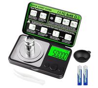 Wigearss Balance Numérique de Précision, 50g/0.001g de Précision, Mini Balance Milligramme avec Poids d'Étalonnage et Écran LCD Rétroéclairé, Pour Bijoux, Or, Poudres - Noir