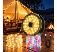 Wigearss Guirlande Lumineuse de Camping 20M, 10 Modes d'Éclairage | Lampe de Camping Extérieure Rechargeable et Rétractable, Chaîne Lumineuse & Lanterne à Double Mode pour Tente, Jardin, Fête