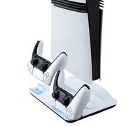 Wigearss PS5/PS5 Slim/PS5 Pro Ventilateur Station de Refroidissement, Support de Charge Vertical avec Chargeur Double pour Manettes, Lumière LED et Trois Vitesses Réglable