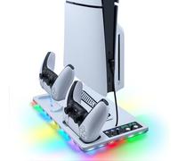 Wigearss Station de Refroidissement pour PS5/PS5 Slim/PS5 Pro avec Ventilateur, Support de Charge et Double Chargeur de Manettes, Lumière RGB et 2 Ports USB, Compatible avec PS5/PS5 Slim/PS5 Pro