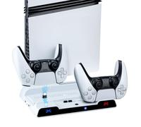 Wigearss Ventilateur Station de Refroidissement pour PS5/PS5 Slim/PS5 Pro, Support de Charge Vertical avec Chargeur Double Manette, Vitesse de Ventilation Réglable sur 3 Niveaux