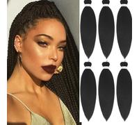 WIGENIUS Rajout Cheveux tressés pré-étirés 40.6cm EZ Braids noir 6 paquets/Lot synthétique meches extension cheveux pour Tresses africaine Yaki Texture Knotless Tressage Extensions de cheveux(1B)