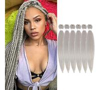 WIGENIUS Rajout Cheveux tressés pré-étirés 66cm EZ Braids 6 paquets/Lot en Fiber synthétique professionnelle meches pour Tresses de crochet Yaki Texture Tressage Extensions de cheveux(Silver#)