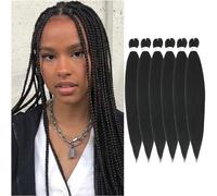 WIGENIUS Rajout Cheveux tressés pré-étirés 76cm EZ Braids noir 6 paquets/Lot synthétique meches extension cheveux pour Tresses africaine Yaki Texture Knotless Tressage Extensions de cheveux(1B)