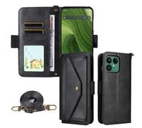 Wigento Étui à bandoulière en cuir véritable pour Fairphone 6 emplacements pour cartes et fonction support Noir