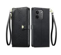 Wigento Étui de protection à rabat pour Xiaomi Redmi Note 17 Pro Max, noir | Compartiment zippé, cœur gaufré, emplacements pour cartes, fenêtre photo, sangle courte et longue