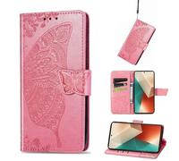 Wigento Étui de protection en cuir synthétique pour Xiaomi Poco M6 Pro 4G/Redmi Note 13 Pro 4G, motif papillon, rose