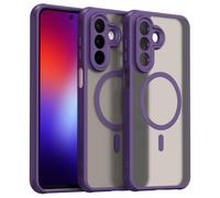Wigento Étui de protection magnétique + 2 verres de protection pour Samsung | Ensemble de couverture complète, protection exacte de l'appareil photo, dos mat, cadre en TPU, coque arrière en PC