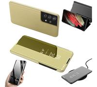 Wigento Étui de protection pour Samsung Galaxy A32 5G A326B Clear View Miroir Miroir Smart Cover Or Coque de protection Étui Nouveau Case Fonction réveil