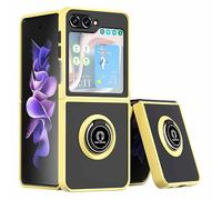 Wigento Étui de protection pour Samsung Galaxy Z Flip5 5G en TPU/PC avec anneau magnétique Jaune
