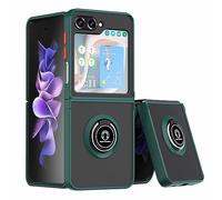 Wigento Étui de protection pour Samsung Galaxy Z Flip5 5G en TPU/PC avec anneau magnétique Vert foncé