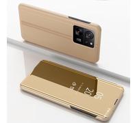 Wigento Étui de protection pour téléphone portable Xiaomi 13T/13T Pro View avec miroir et fonction réveil Doré