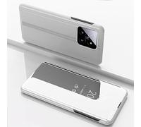 Wigento Étui de protection pour téléphone portable Xiaomi 14 Pro View Miroir Smart Cover Fonction Wake Up Argent