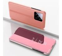 Wigento Étui de protection pour téléphone portable Xiaomi 14 View avec miroir et fonction réveil Rose