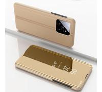 Wigento Étui de protection pour téléphone portable Xiaomi 14 View avec miroir - Fonction réveil - Doré
