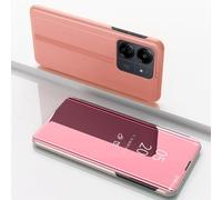 Wigento Étui de protection pour téléphone portable Xiaomi Redmi 13C View Miroir Smart Cover Fonction Wake Up Rose