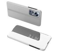 Wigento Étui de protection pour Xiaomi 12/12X Clear View Miroir Miroir Smart Cover Argent Étui de protection Étui Nouveau Case Fonction Wake Up