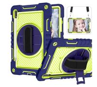 Wigento Étui de protection robuste pour Samsung Galaxy Tab S9 et S9 FE / S8 / Tab S7 - Hybride - Bleu / vert - 360° - Avec dragonne de maintien