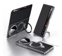 Wigento Étui en cuir pour Honor Magic V5 SULADA Premium MagSafe Smart View avec fenêtre Noir
