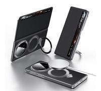 Wigento Étui magnétique en cuir pour Honor Magic V6, compatible avec MagSafe, Smart View Window, fonction support, étui de téléphone en cuir véritable (noir)