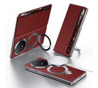 Wigento Étui magnétique en cuir pour Honor Magic V6, compatible avec MagSafe, Smart View Window, fonction support, étui de téléphone en cuir véritable (rouge)