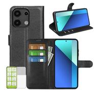 Wigento Étui pour téléphone portable Xiaomi Poco M6 Pro 4G/Redmi Note 13 Pro 4G Ensemble de produits pour téléphone portable Portefeuille + H9 verre dur Accessoires Noir
