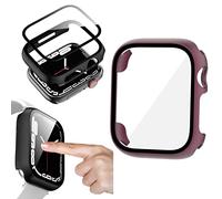 Wigento Pour Apple Watch Series 9 8 7 45 mm / 6 SE et 2023 2022 5 4 44 mm 2 en 1 Coque de montre rigide antichoc + H9 Verre dur Rouge
