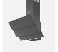 Wiggo Hotte aspirante 60 cm - Design en verre véritable sans tête, convection/air évacué, 300 m³/h, écran tactile LED, 3 vitesses, filtre à graisse inclus et 2 filtres à charbon, façade en verre (gris